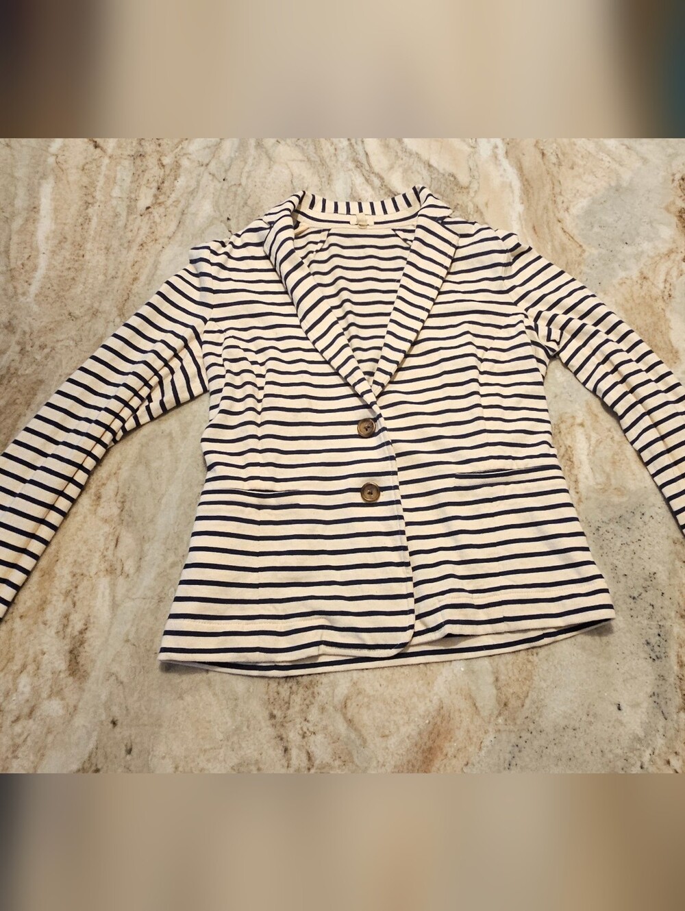 J. Crew Navy & White Striped Cotton Blazer